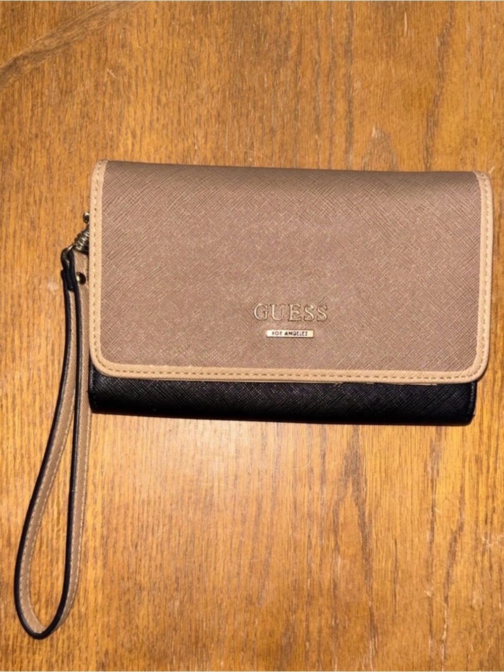 GUESS Brown Textured Flap Wallet with Logo Plaque